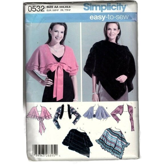 Simplicity 0532 Misses XXS to S Easy to Sew Capelet, Poncho and Shrug UNCUT - Picture 1 of 2